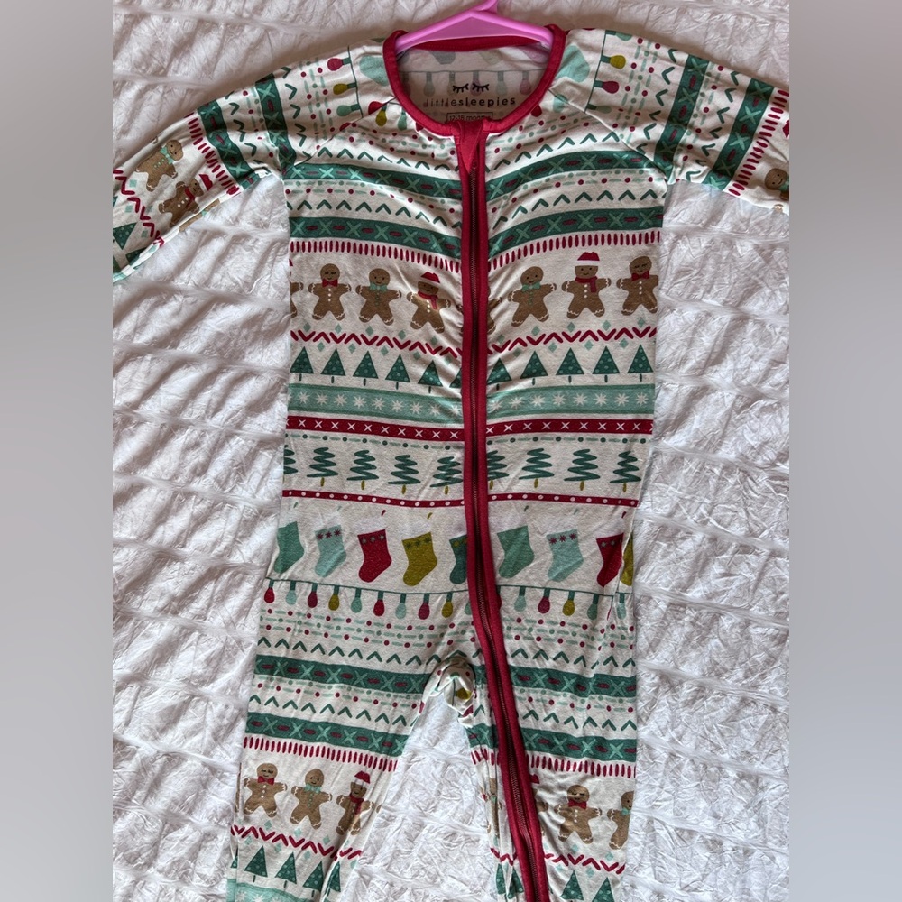 Little Sleepies Fair Isle Christmas Zippy Pajamas Size 12-18M GUC - Picture 10 of 13